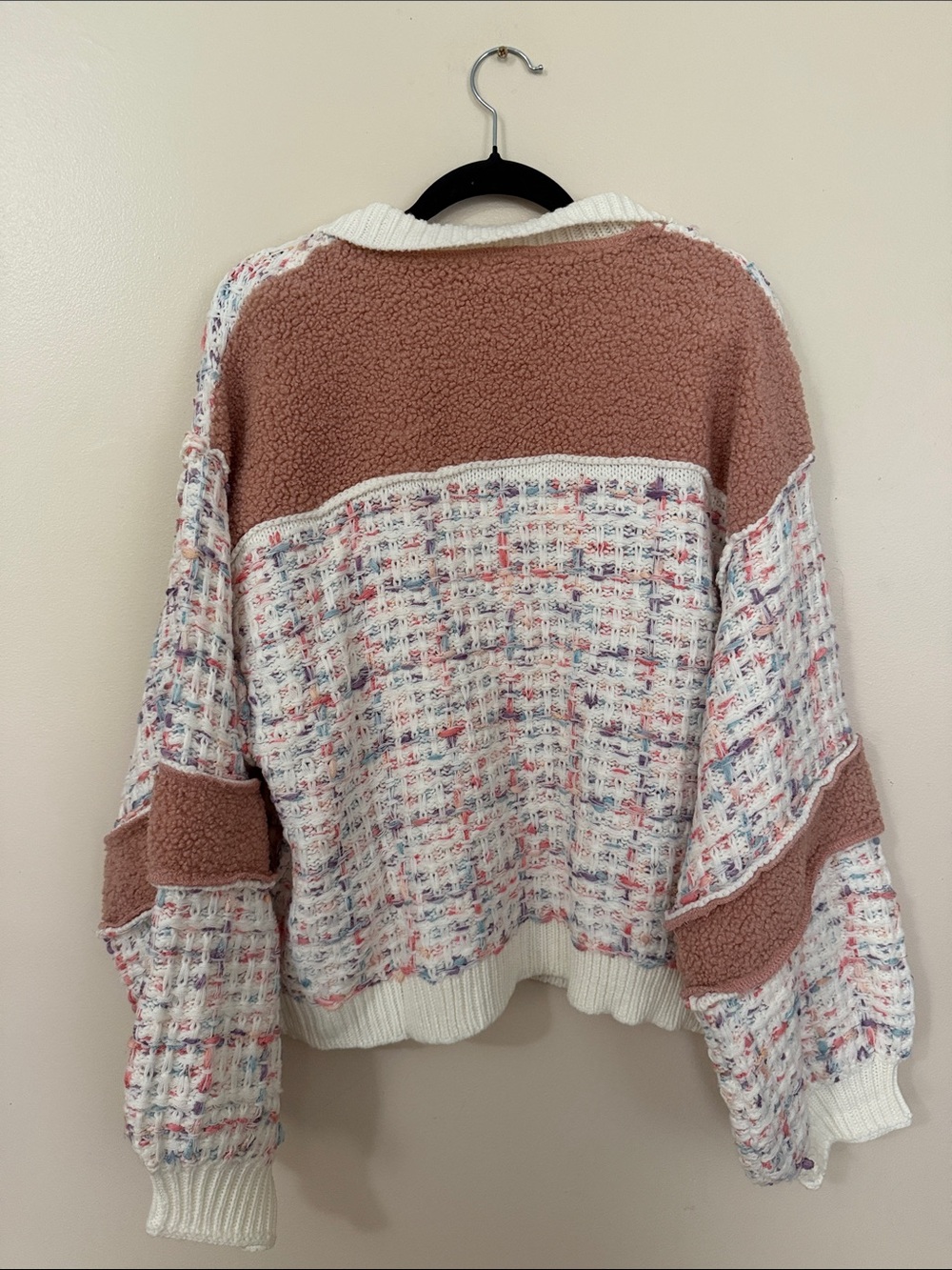 POL Cream and Pink Multi Tweed Button Front Cardigan - Picture 4 of 6